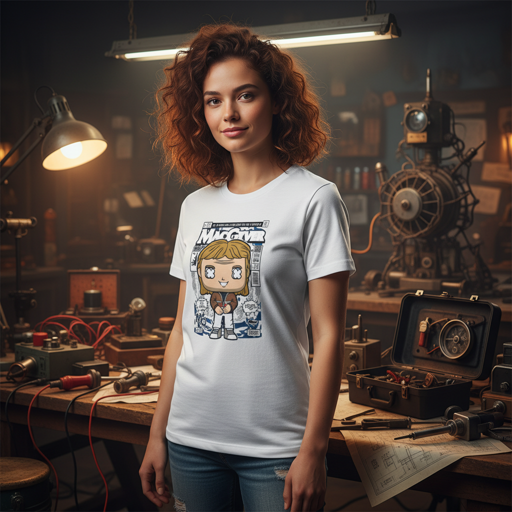 MacGyver Cartoon Style Graphic Tee For Unisex Wear With Comic Book Cover Artwork
