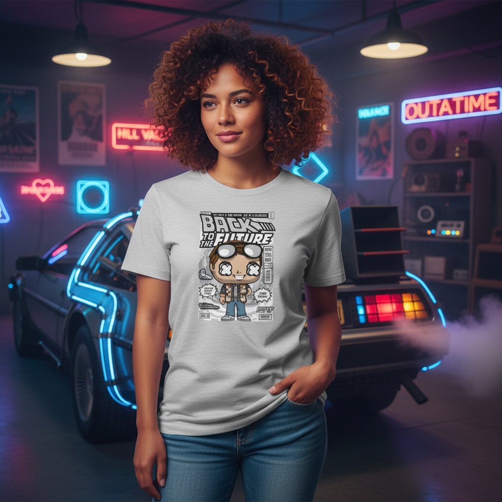 Back To The Future Graphic Tee Featuring Marty McFly Cartoon Character In Retro Style