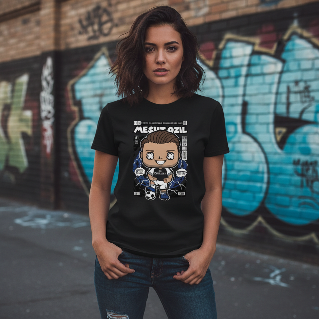 Mesut Ozil Cartoon Soccer Legend Unisex Graphic Tee With Vibrant Front Print Football Theme