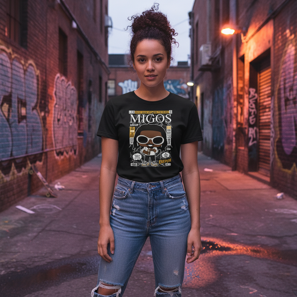 Migos Takeoff Graphic Cartoon Tee for Men and Women Unisex Casual Streetwear T Shirt