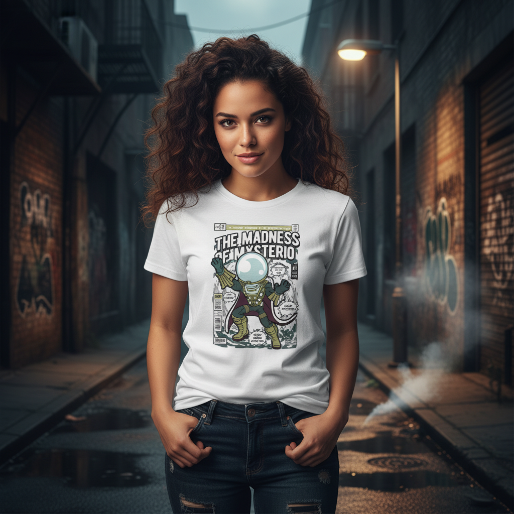 Unisex Graphic Tee With The Madness Of Mysterio Comic Cover Artwork In Retro Style