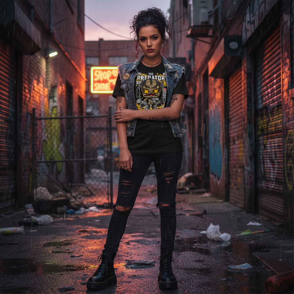 Predator Unisex Graphic Tee With Stylized Hunter Artwork In Gray And Yellow Palette