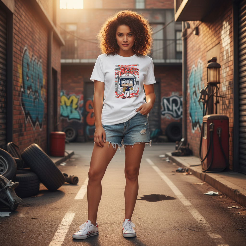 Speed Racer Graphic T Shirt With Cartoon Racer Design