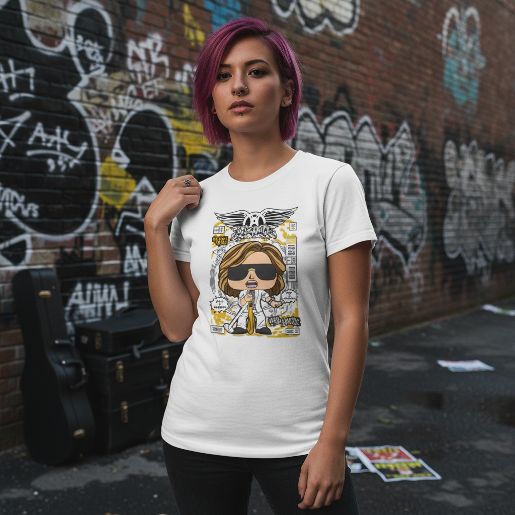 Steven Tyler Aerosmith Cartoon Graphic T Shirt For Unisex Wearers With Bold Retro Design