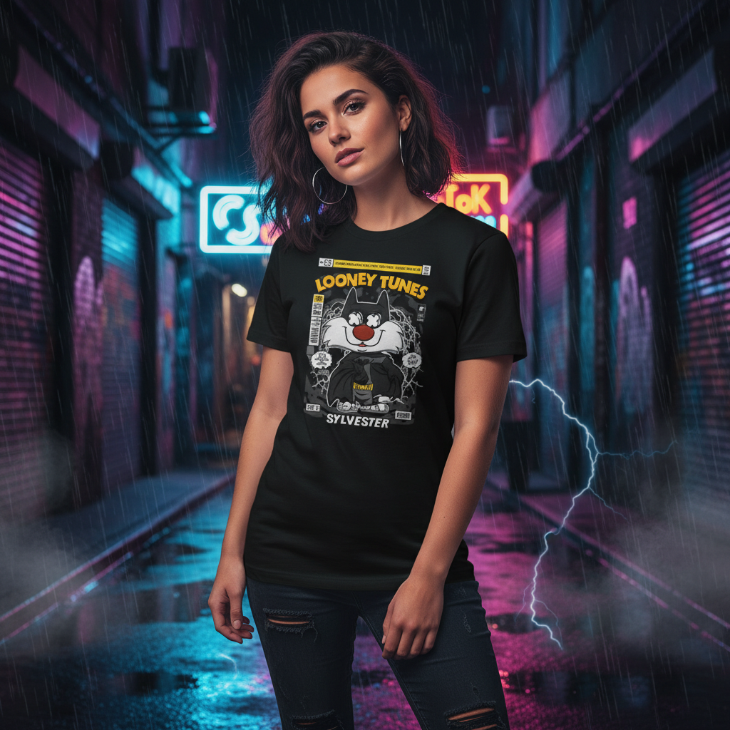 Looney Tunes Sylvester Graphic Tee Unisex Cartoon Shirt With Retro Comic Panel Design