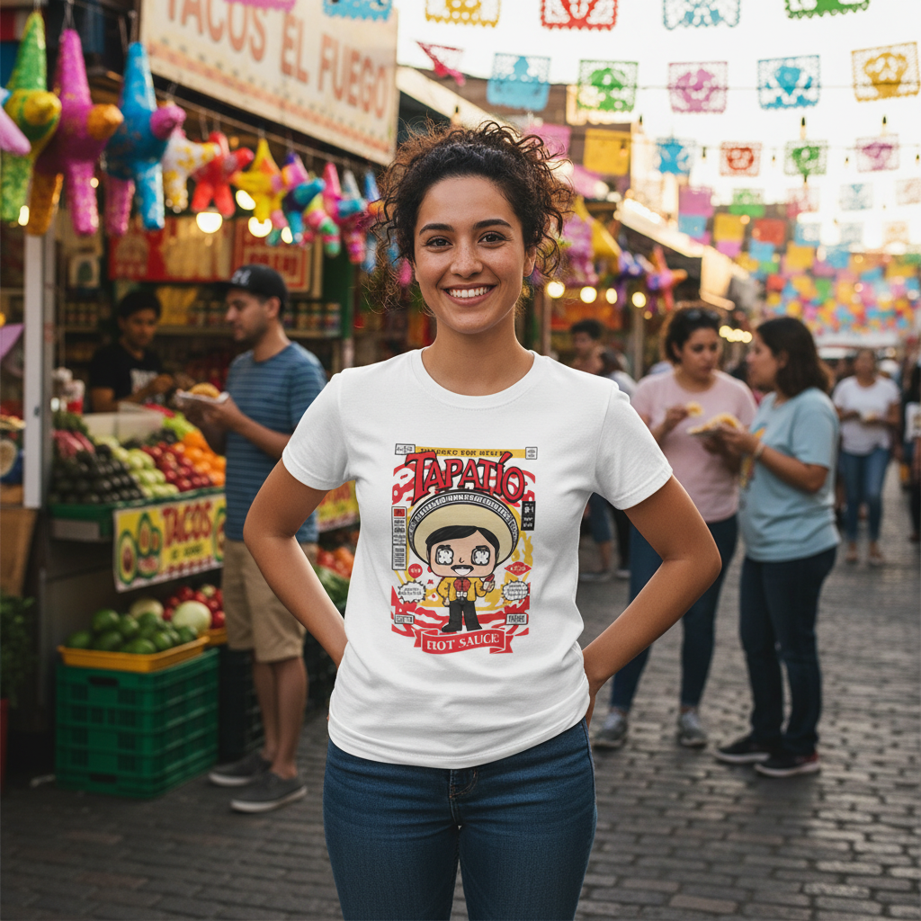 Tapatio Man Unisex Graphic Tee Featuring Cartoon Señor With Bold Hot Sauce Artwork