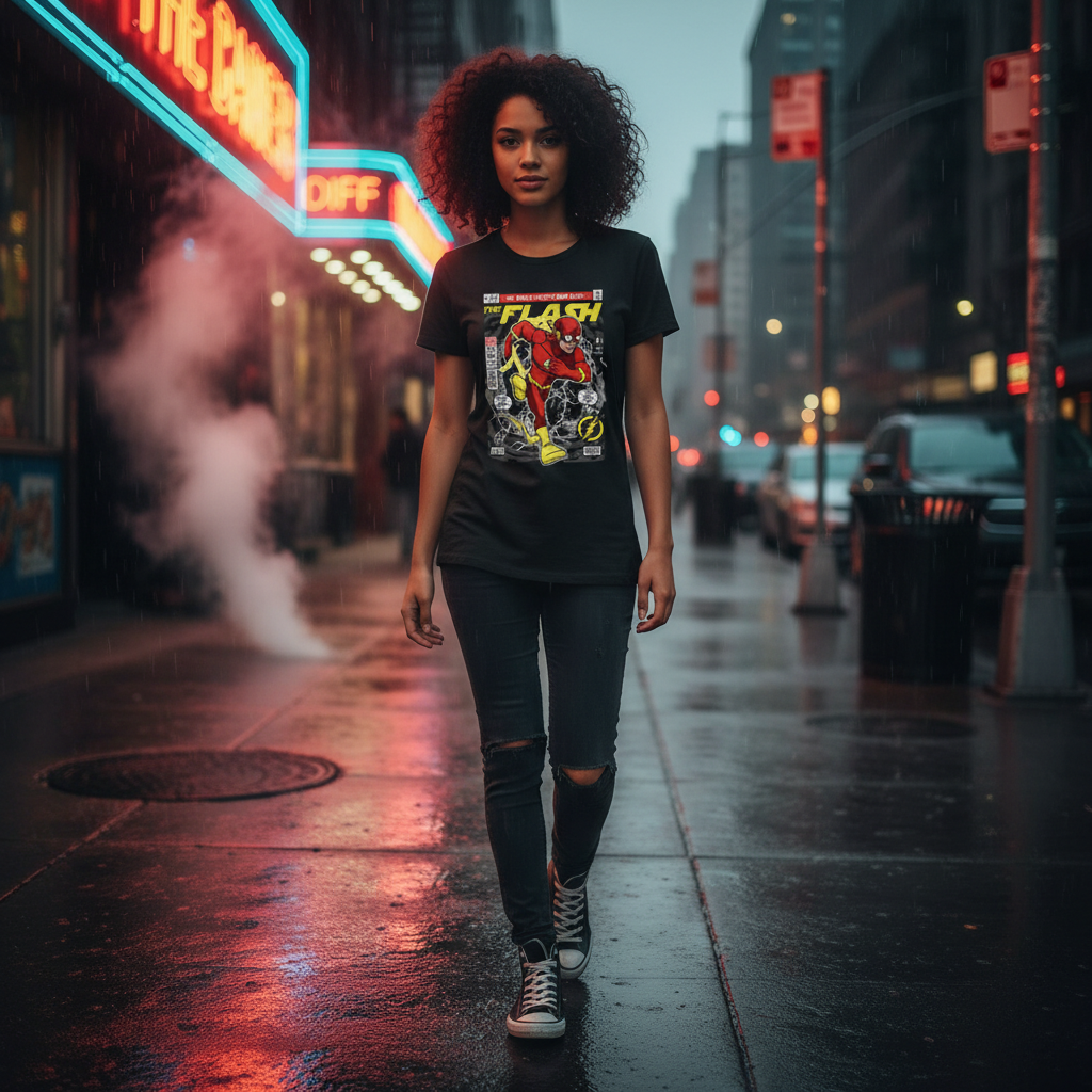 The Flash Graphic Unisex T Shirt Featuring Retro Comic Cover Print Artwork For Men And Women