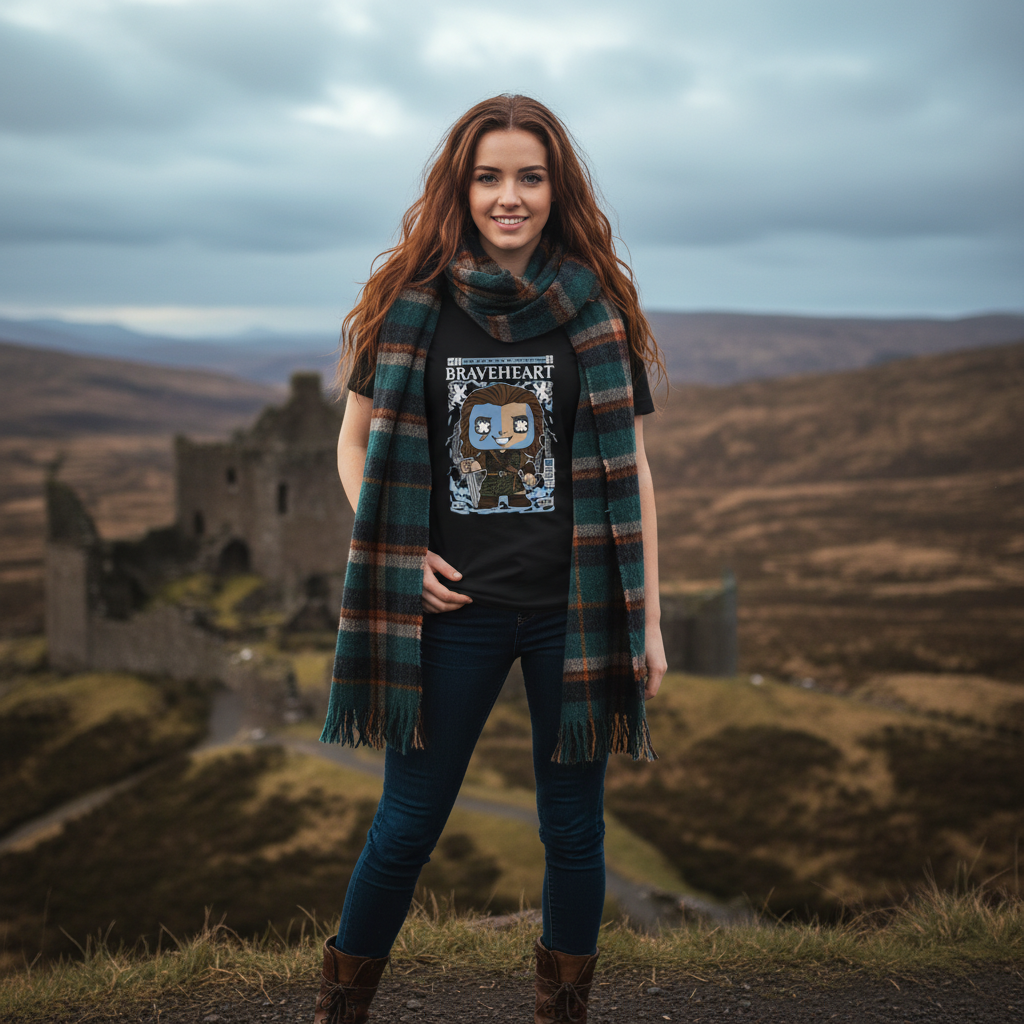 Braveheart Graphic Tee Featuring Cartoon Warrior Illustration For Unisex Adults Short Sleeve