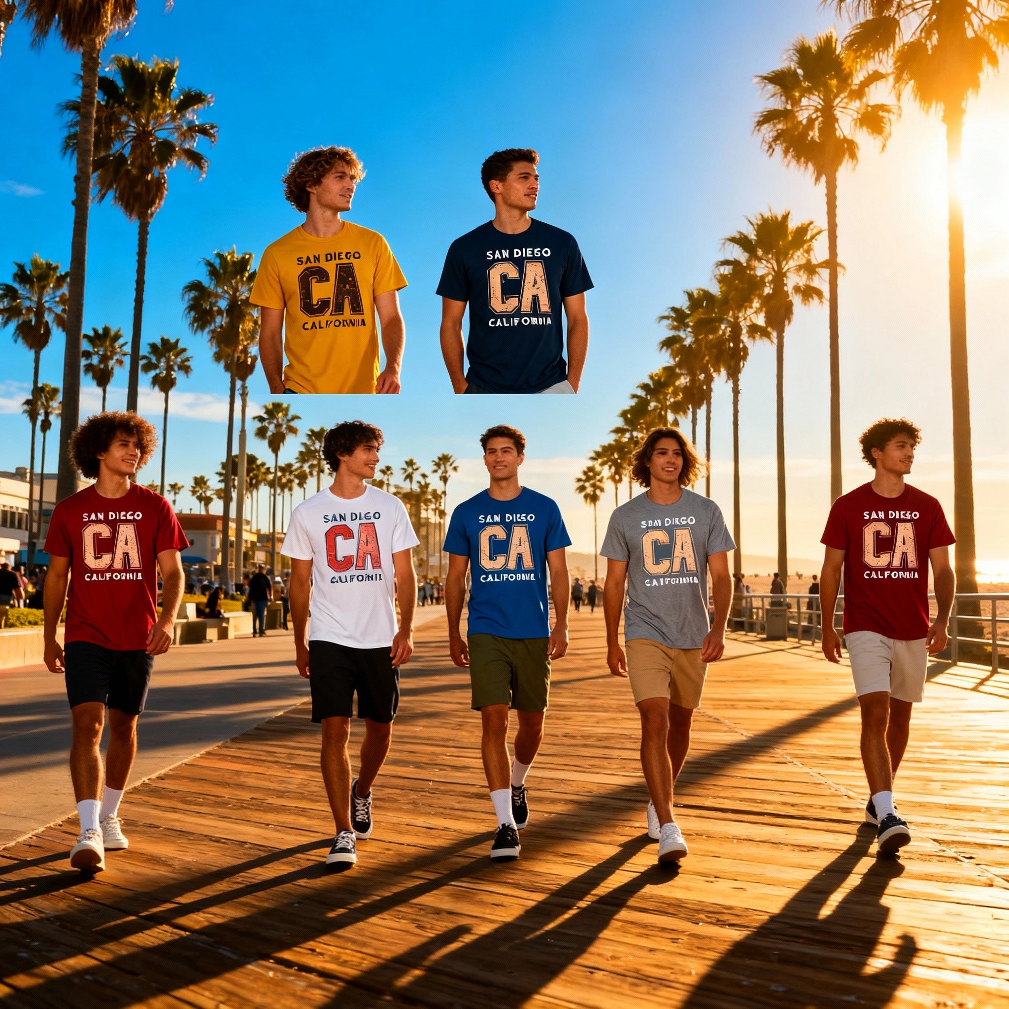 San Diego California Unisex Graphic T Shirt With Large Distressed Peach CA Lettering