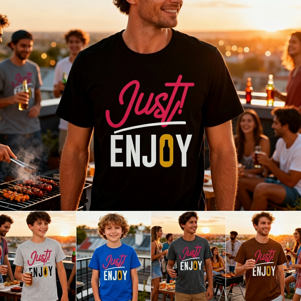 Just Enjoy Beer Graphic Unisex Tee With Bottle Icon Design For Casual Everyday Wear