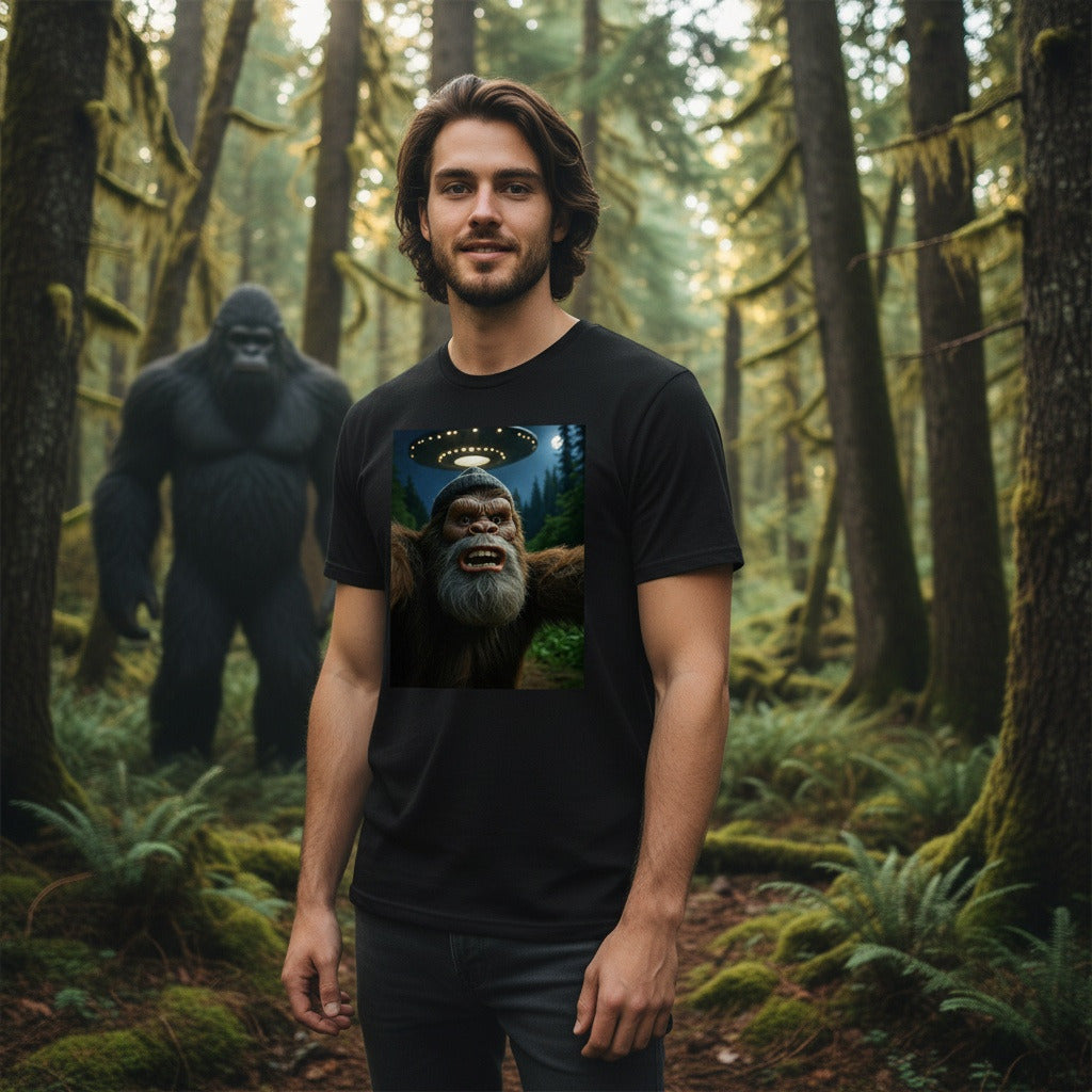 Bigfoot Sasquatch Selfie With Alien UFO Unisex T Shirt