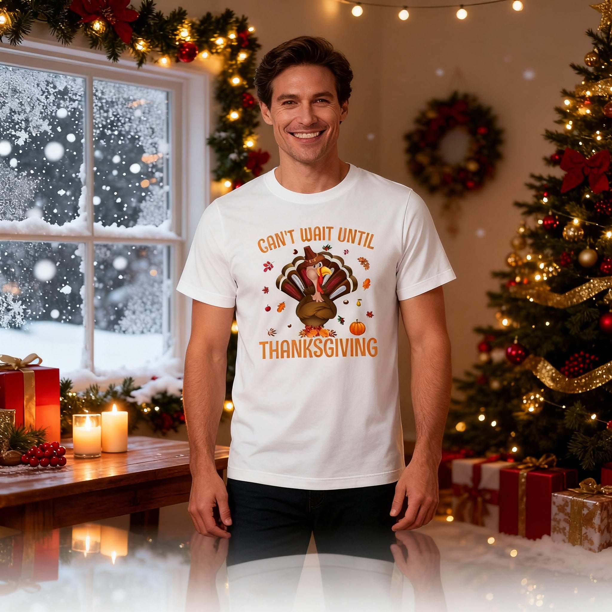 Unisex Thanksgiving T Shirt Cant Wait Until Thanksgiving Cartoon Turkey With Autumn Leaves