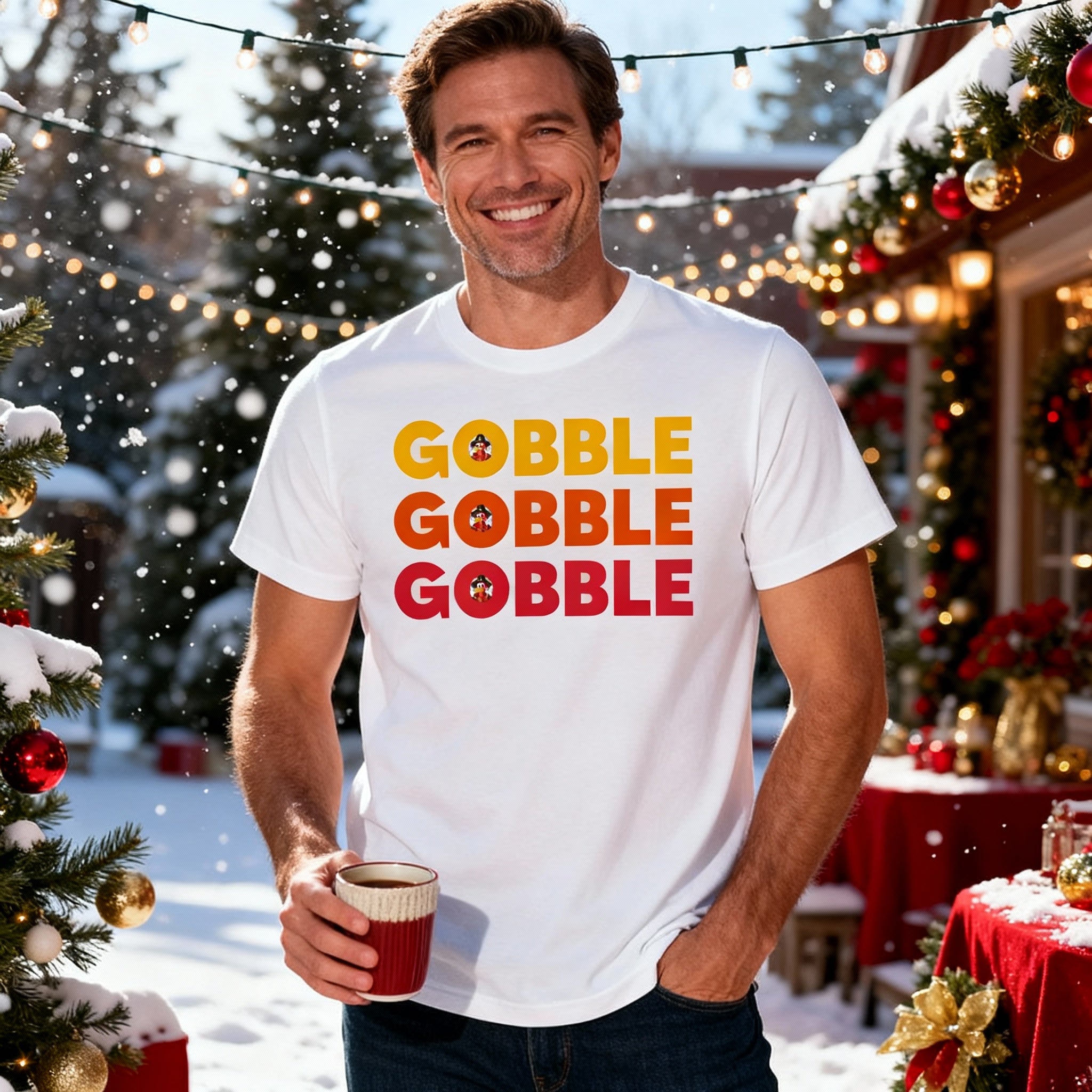 Gobble Gobble Gobble Thanksgiving Unisex T Shirt With Colorful Gradient Text Design