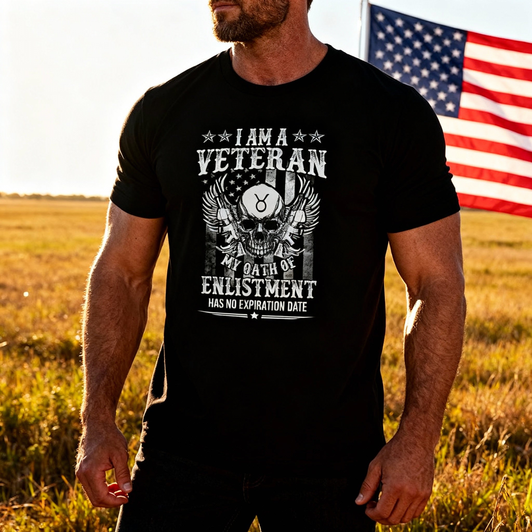 Veteran Graphic T Shirt Unisex With Skull Wings I Am A Veteran My Oath Of Enlistment Has No Expiration Date