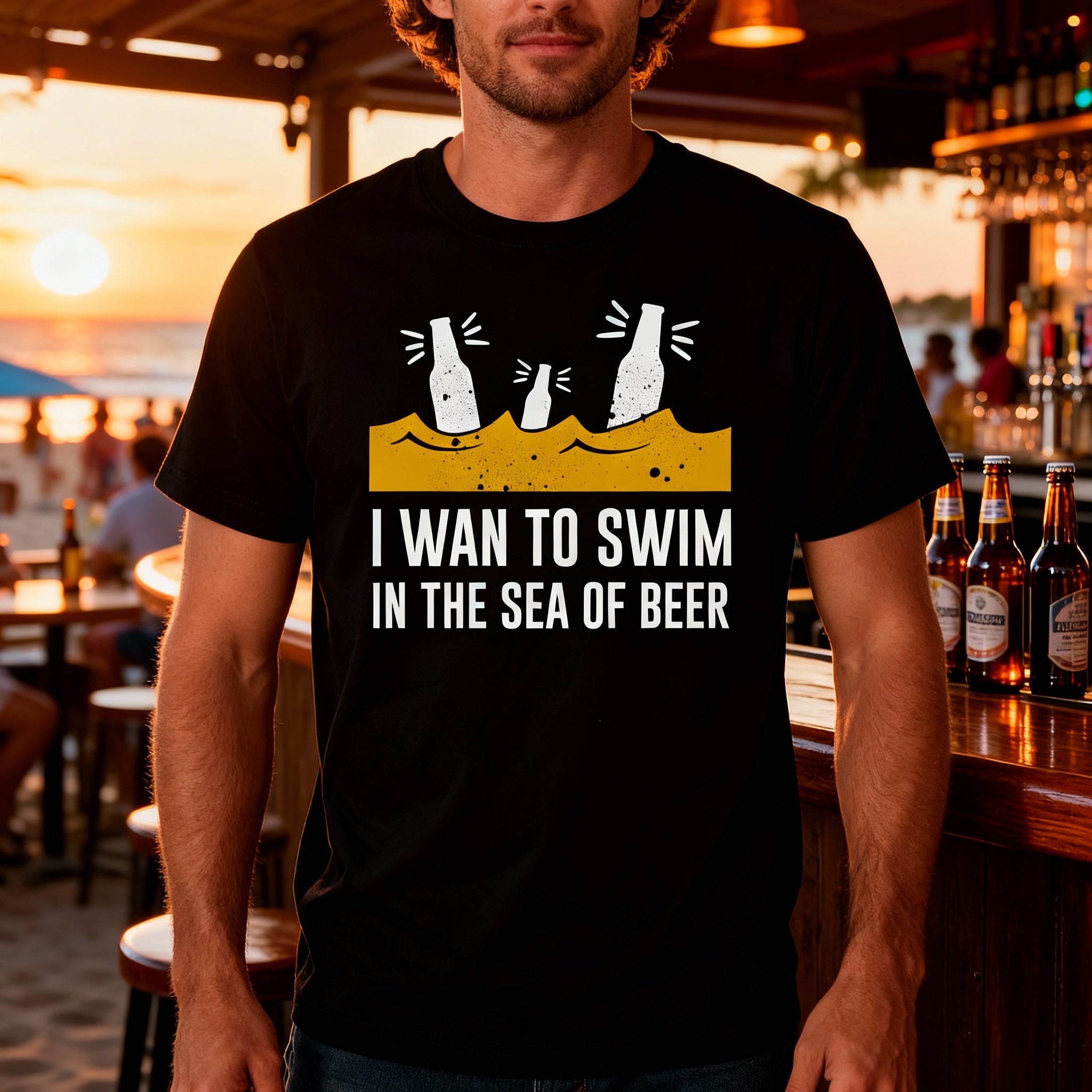 I Want To Swim In The Sea Of Beer Graphic Unisex Short Sleeve Tee For Beer Lovers