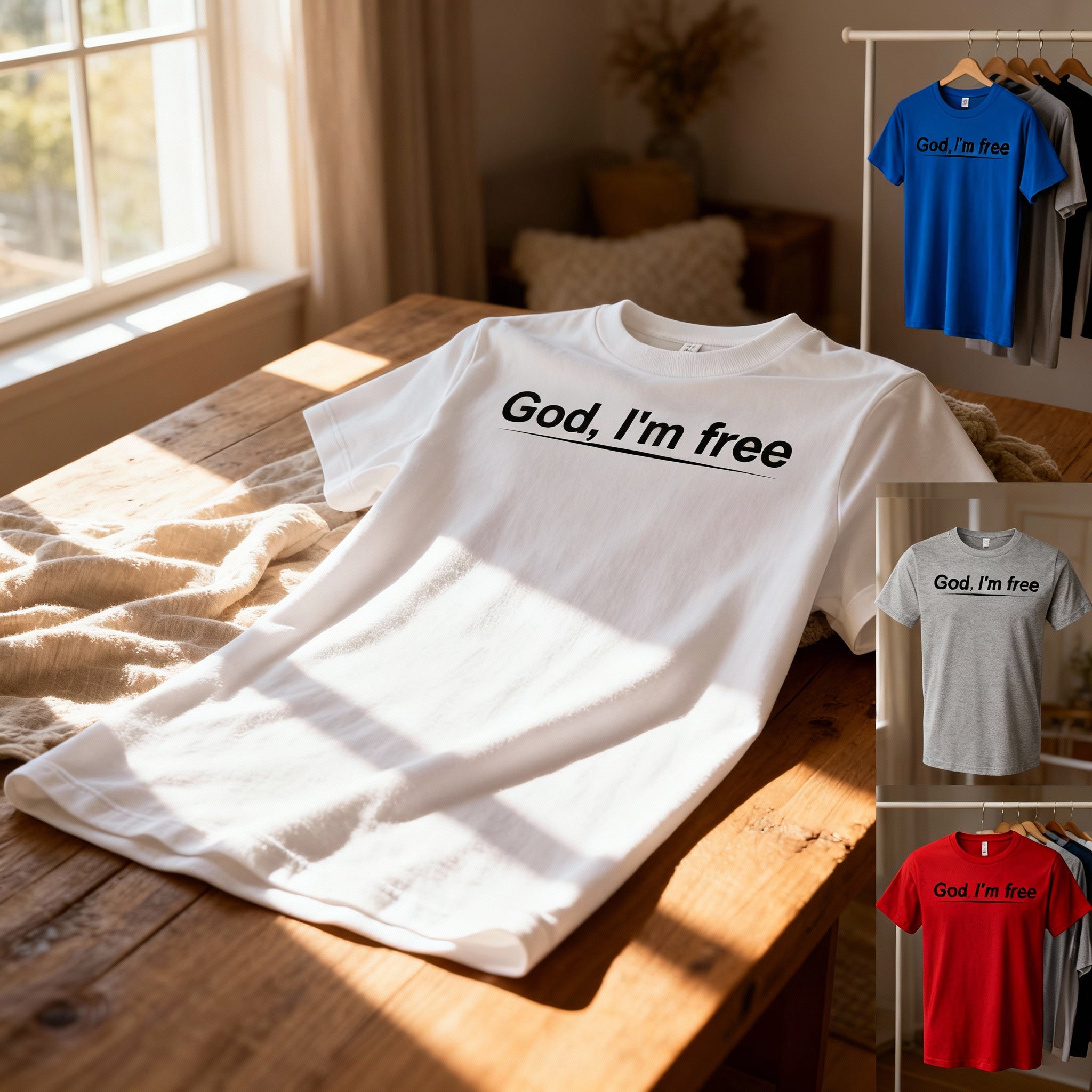 Christian Unisex Graphic T Shirt Featuring God, I'm Free Slogan For Everyday Wear Comfort Fit
