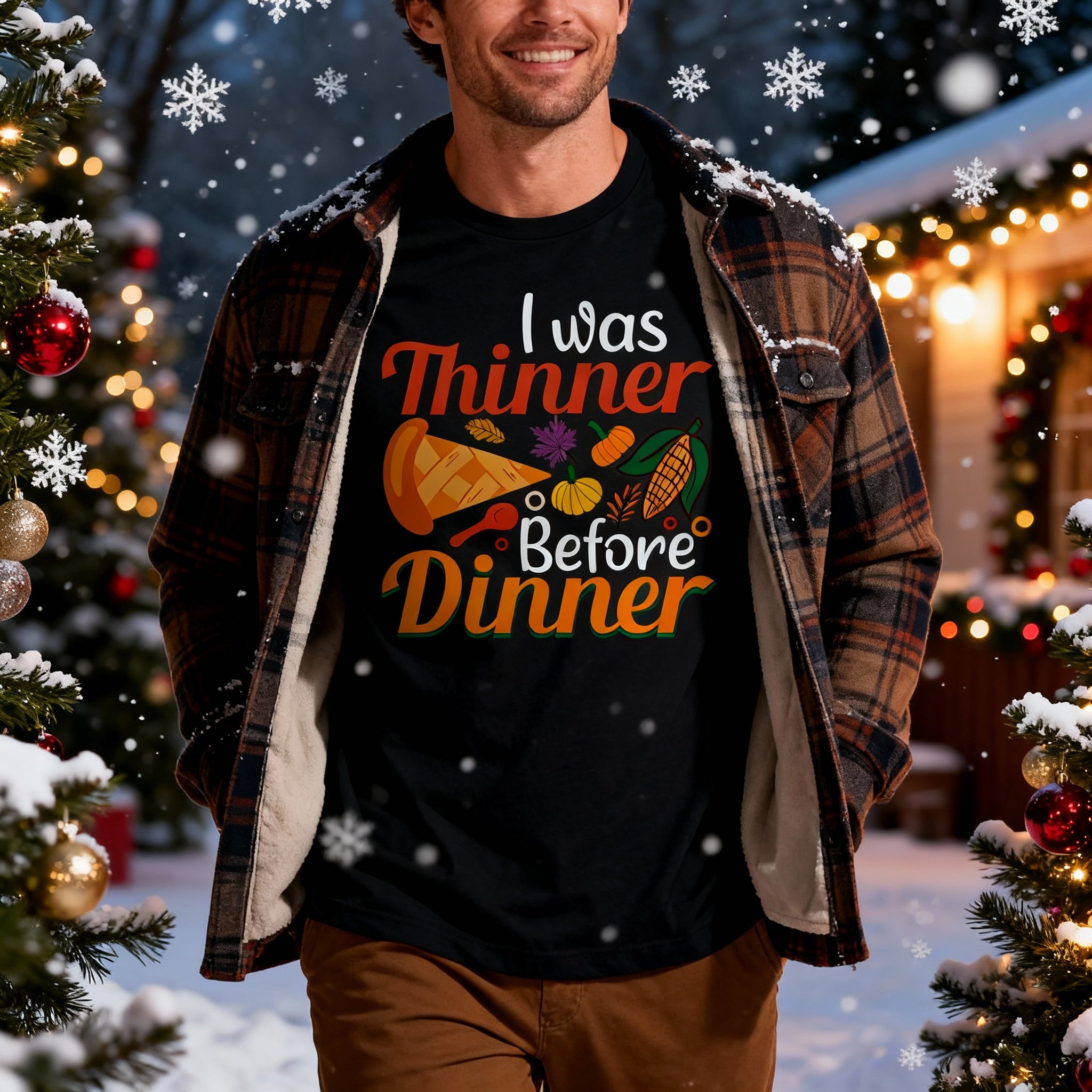 I Was Thinner Before Dinner Graphic Tee For Thanksgiving Unisex Short Sleeve Cotton T Shirt