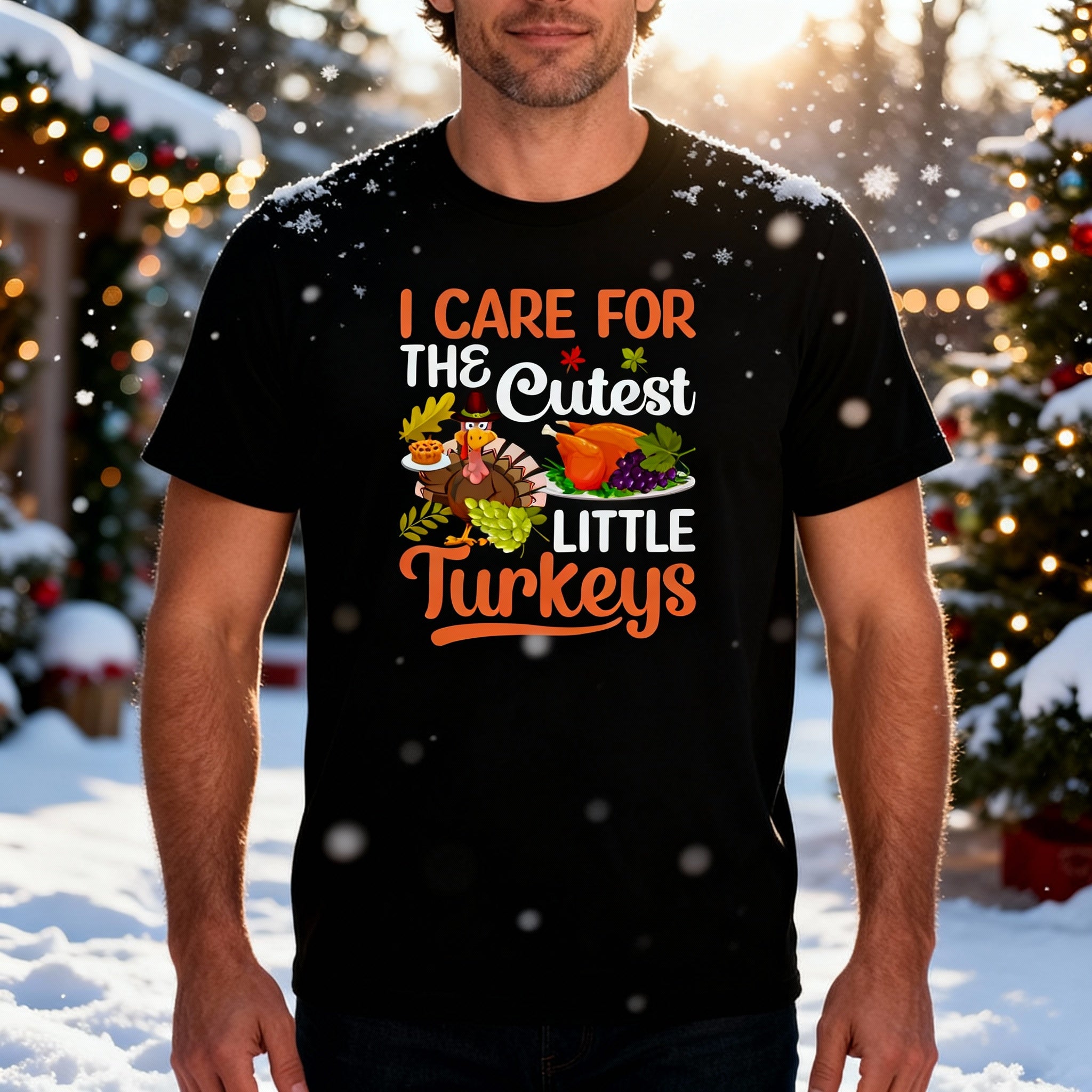 I Care For The Cutest Little Turkeys Thanksgiving Unisex T Shirt With Festive Graphic