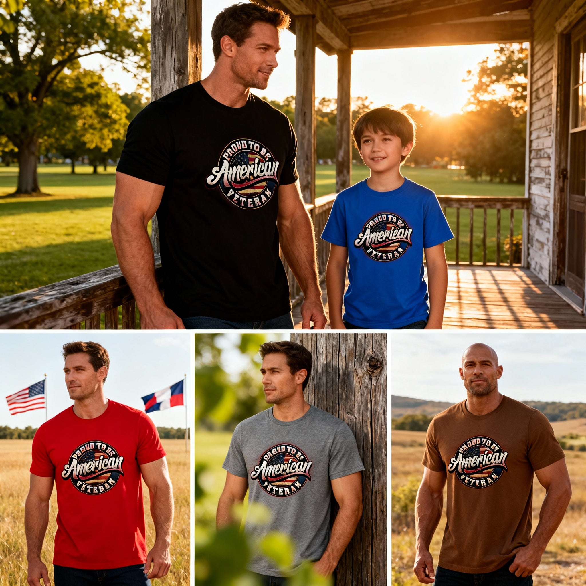 Unisex Patriotic Veteran Graphic T Shirt Proud To Be American With Circle Flag Badge