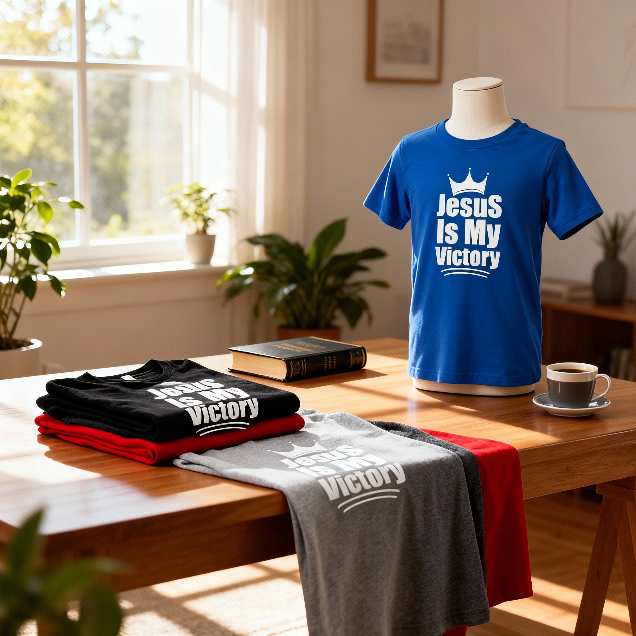 Unisex Christian T Shirt Featuring The Phrase Jesus Is My Victory With Crown Emblem