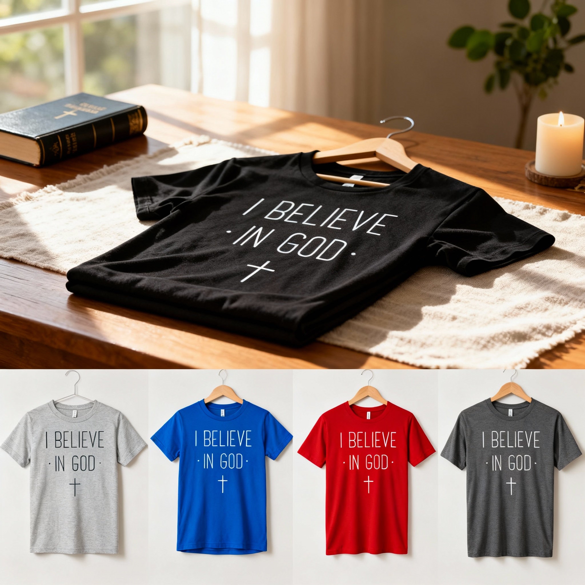 I Believe In God Unisex Christian Graphic Tee Featuring Minimal Cross Design For Faith