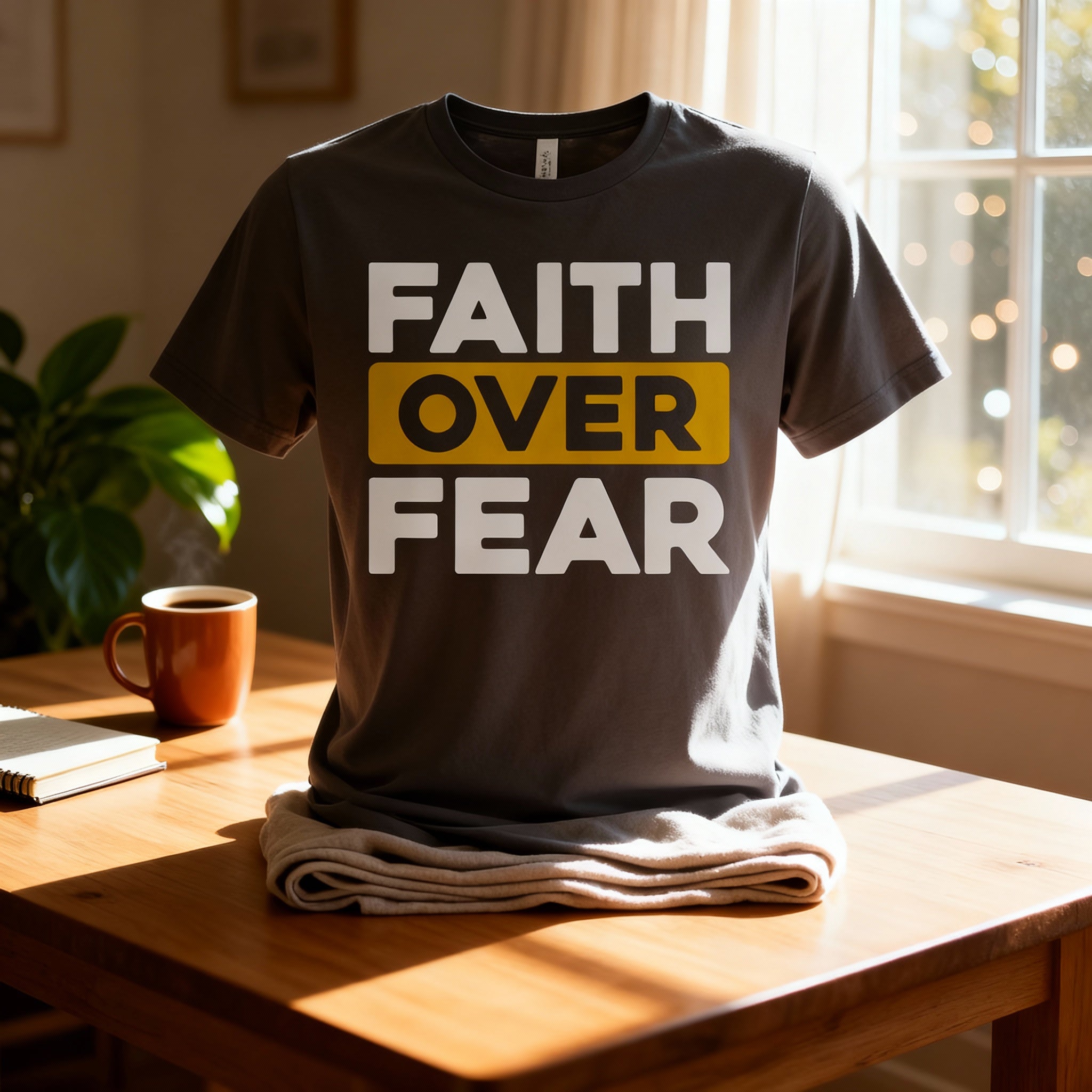 Faith Over Fear Unisex T Shirt With Bold Yellow Highlight On Over For Christian Apparel