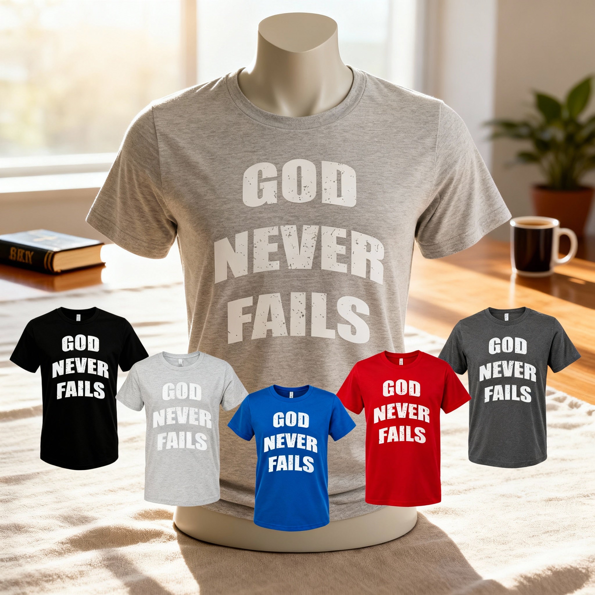 God Never Fails Christian Unisex Short Sleeve T Shirt Graphic Tee For Believers Worldwide