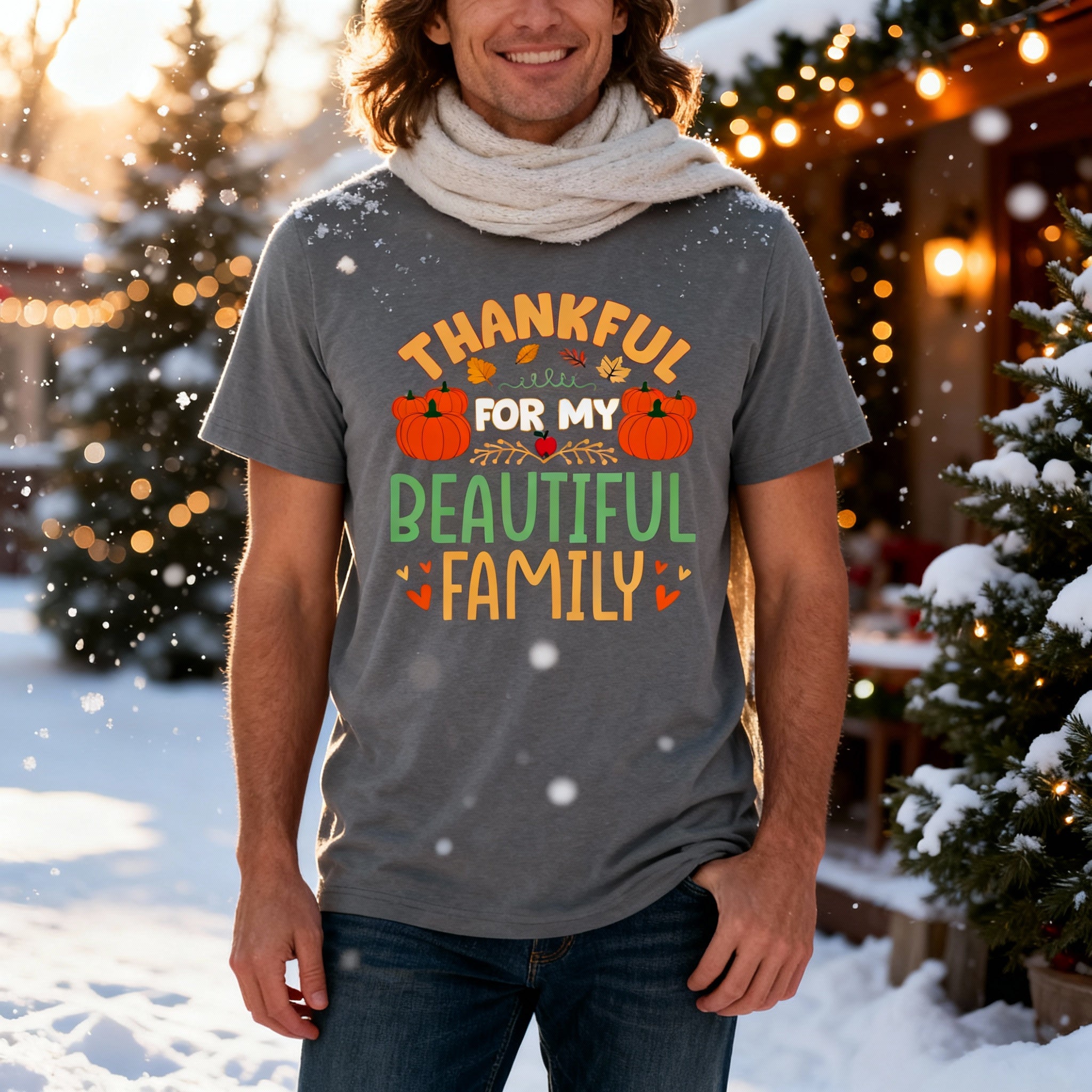 Thankful For My Beautiful Family Thanksgiving Unisex T Shirt With Pumpkins Design