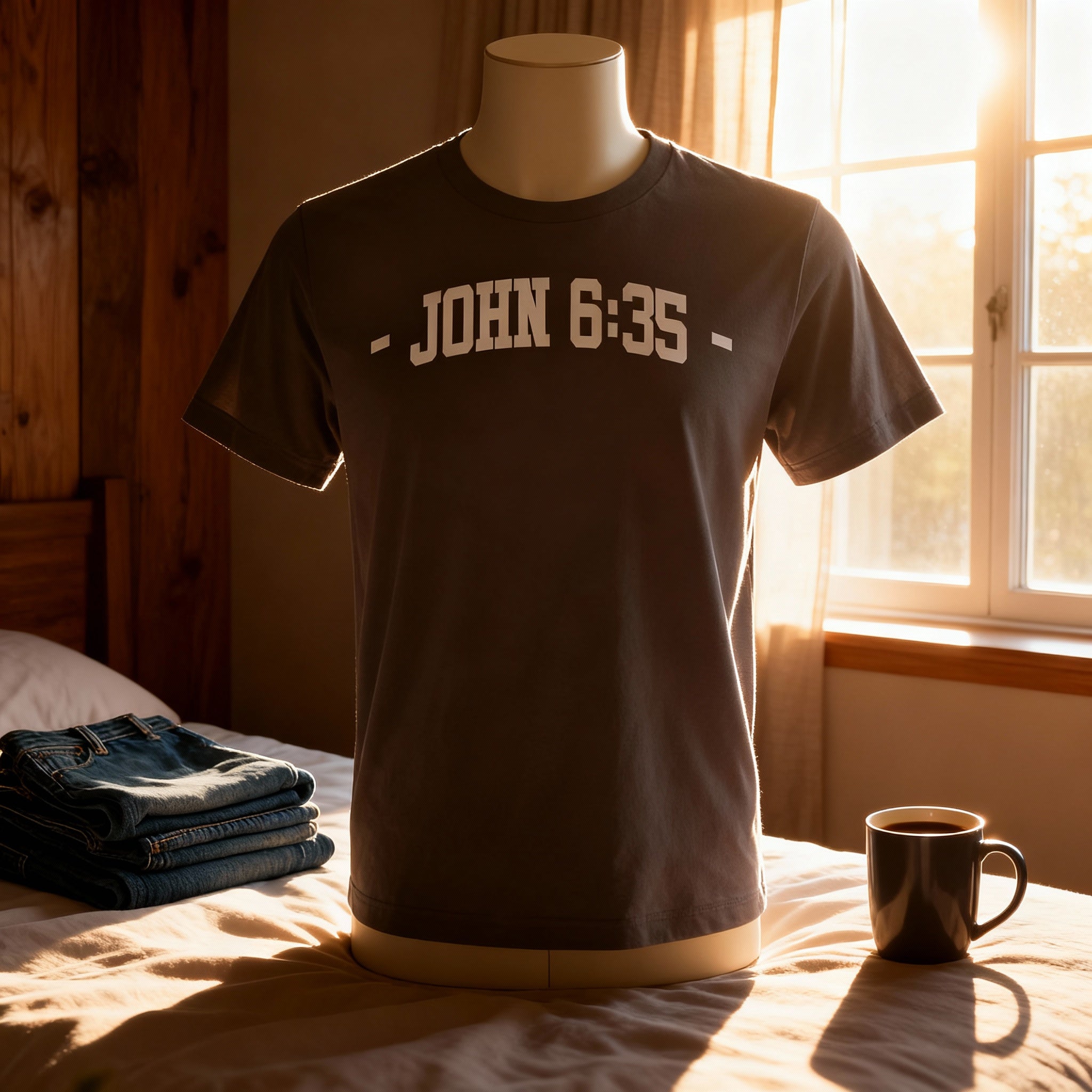 John 6:35 Verse Unisex Christian T Shirt With Bible Faith Graphic Tee Soft Comfort Fit