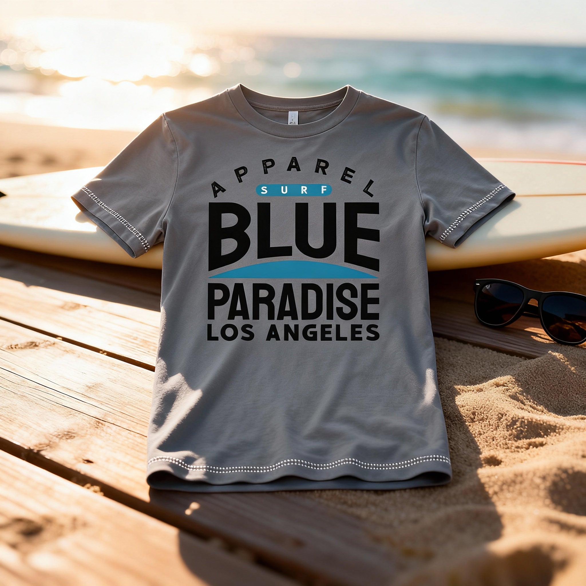 Apparel Surf Blue Paradise Los Angeles Unisex Short Sleeve Graphic Tee For Casual Wear