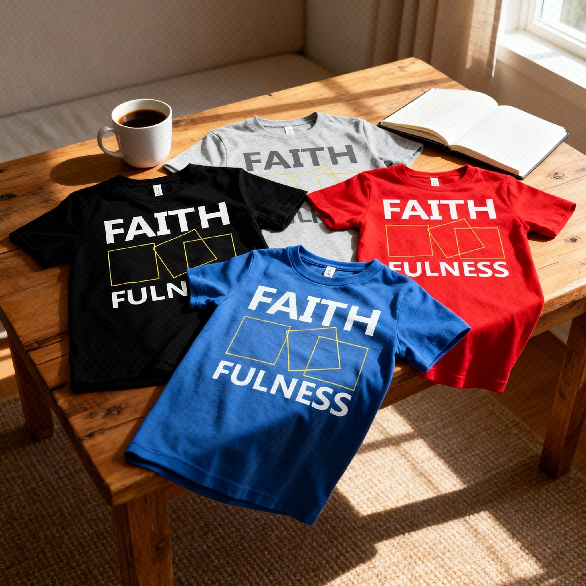 Faithfulness Christian Unisex Graphic T Shirt With Modern Yellow Square Outline Design