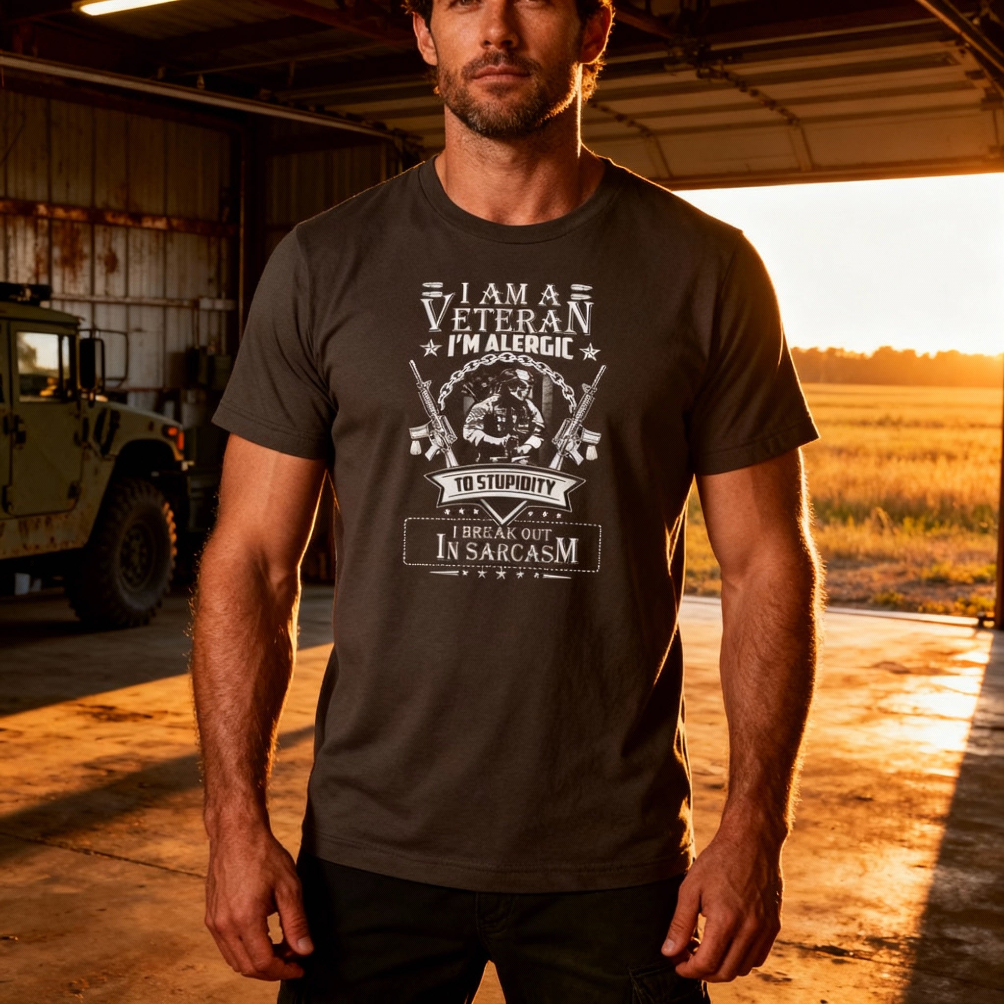 Unisex Veteran Graphic Tee I Am A Veteran I Am Allergic To Stupidity I Break Out In Sarcasm