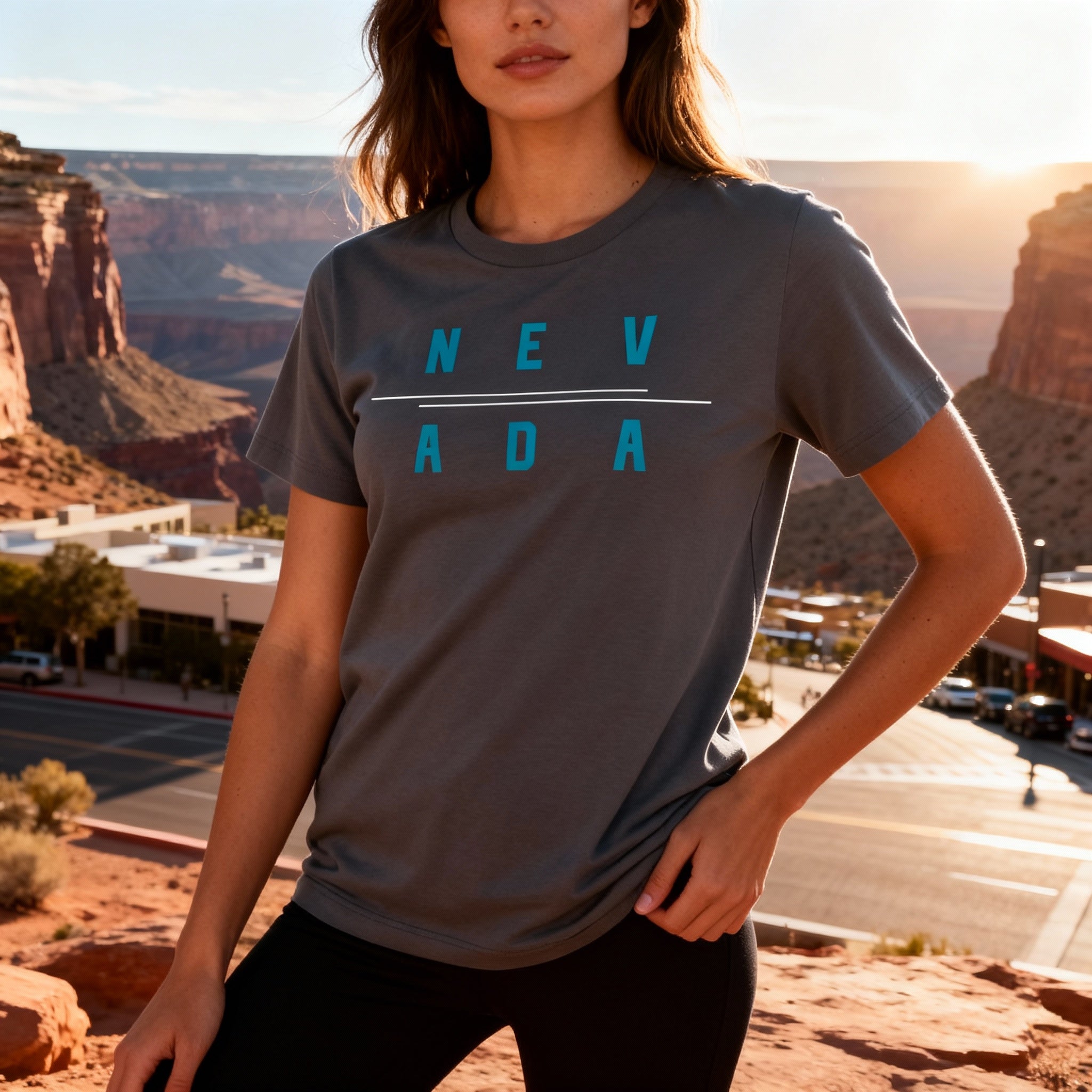 Nevada Split Text Graphic Tee For Unisex Wear Shirt With Blue Nev Ada Design