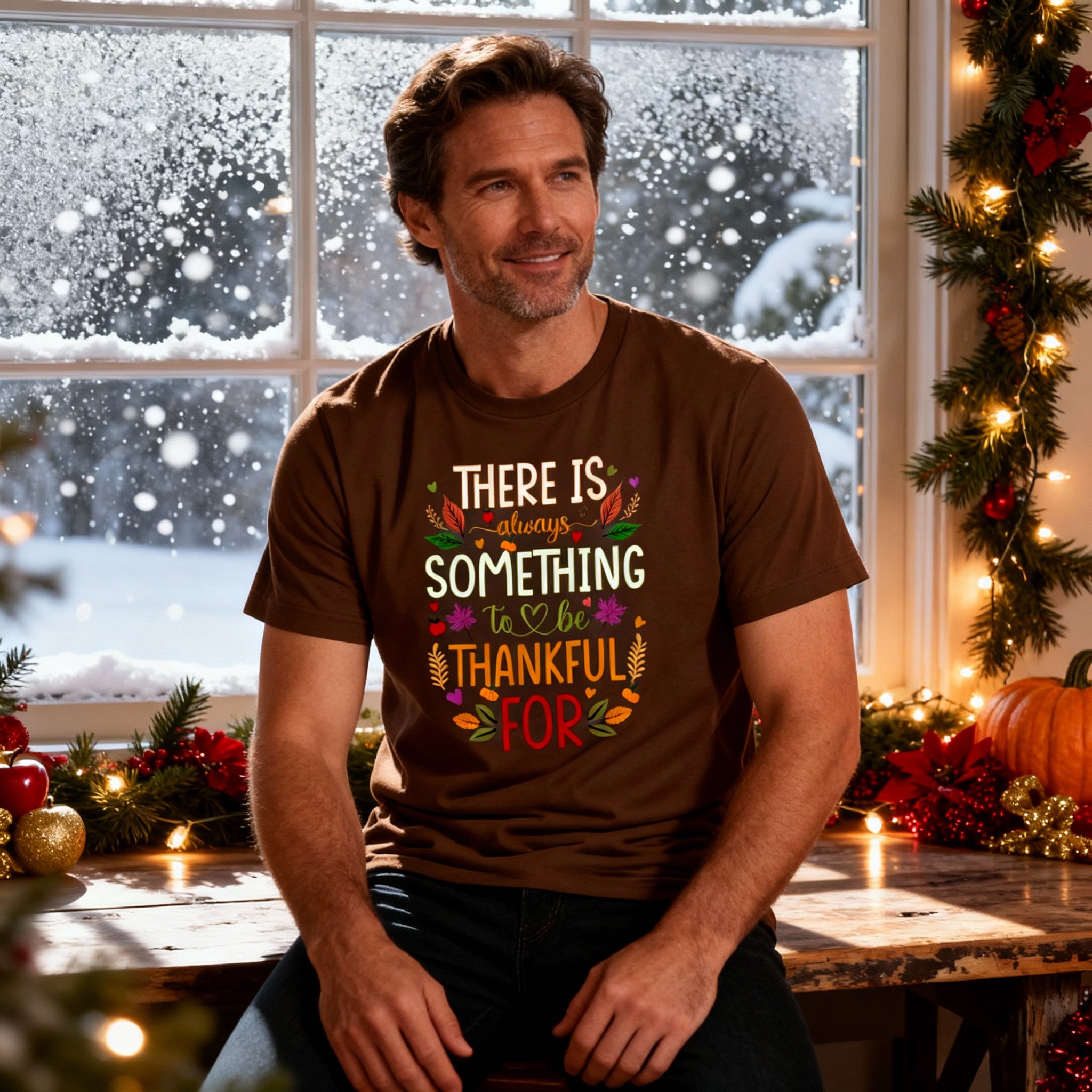 There Is Always Something To Be Thankful For Thanksgiving Unisex T Shirt With Floral Leaves Design