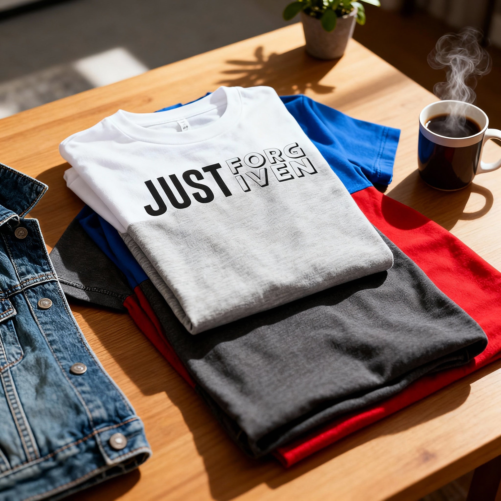 Just Forgiven Christian Graphic Unisex Short Sleeve Tee With Bold Lettering Design