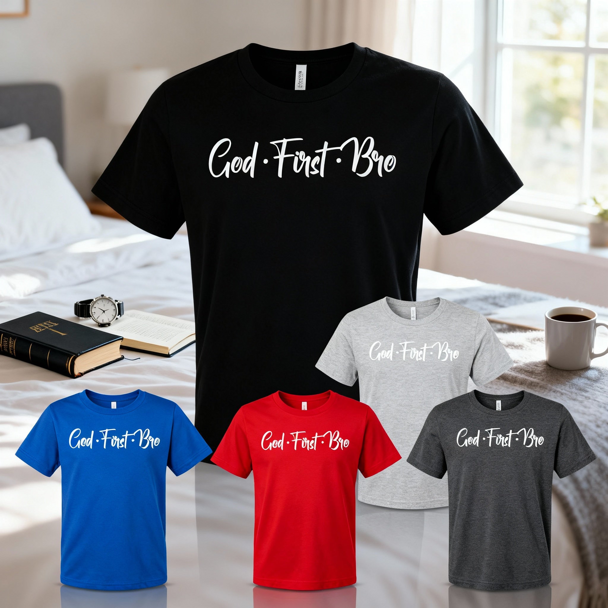 God First Bro Unisex Short Sleeve Crew Neck Tee With Script Typography Christian Design