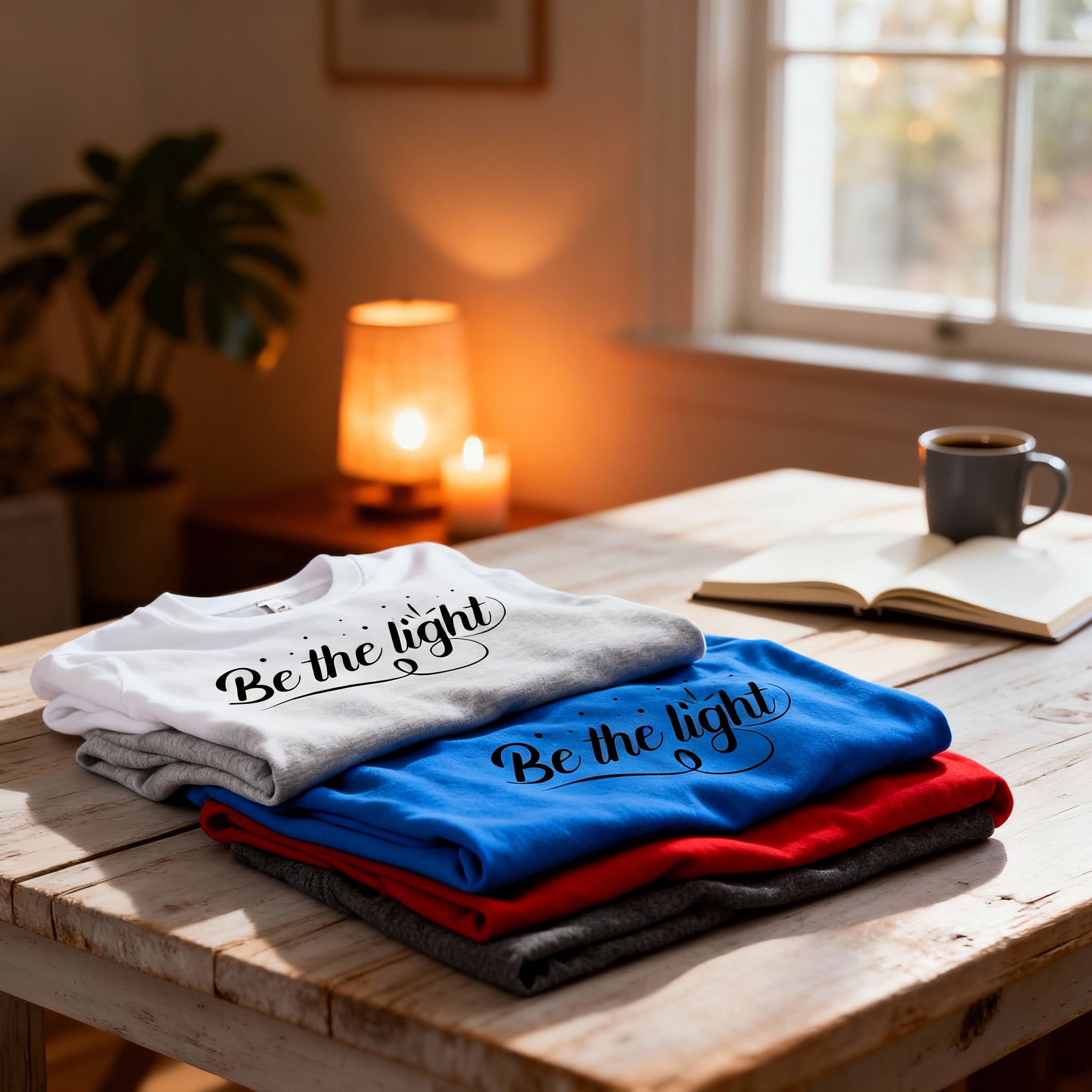 Be The Light Christian Unisex T Shirt With Script Font And Decorative Dots Emblem Design