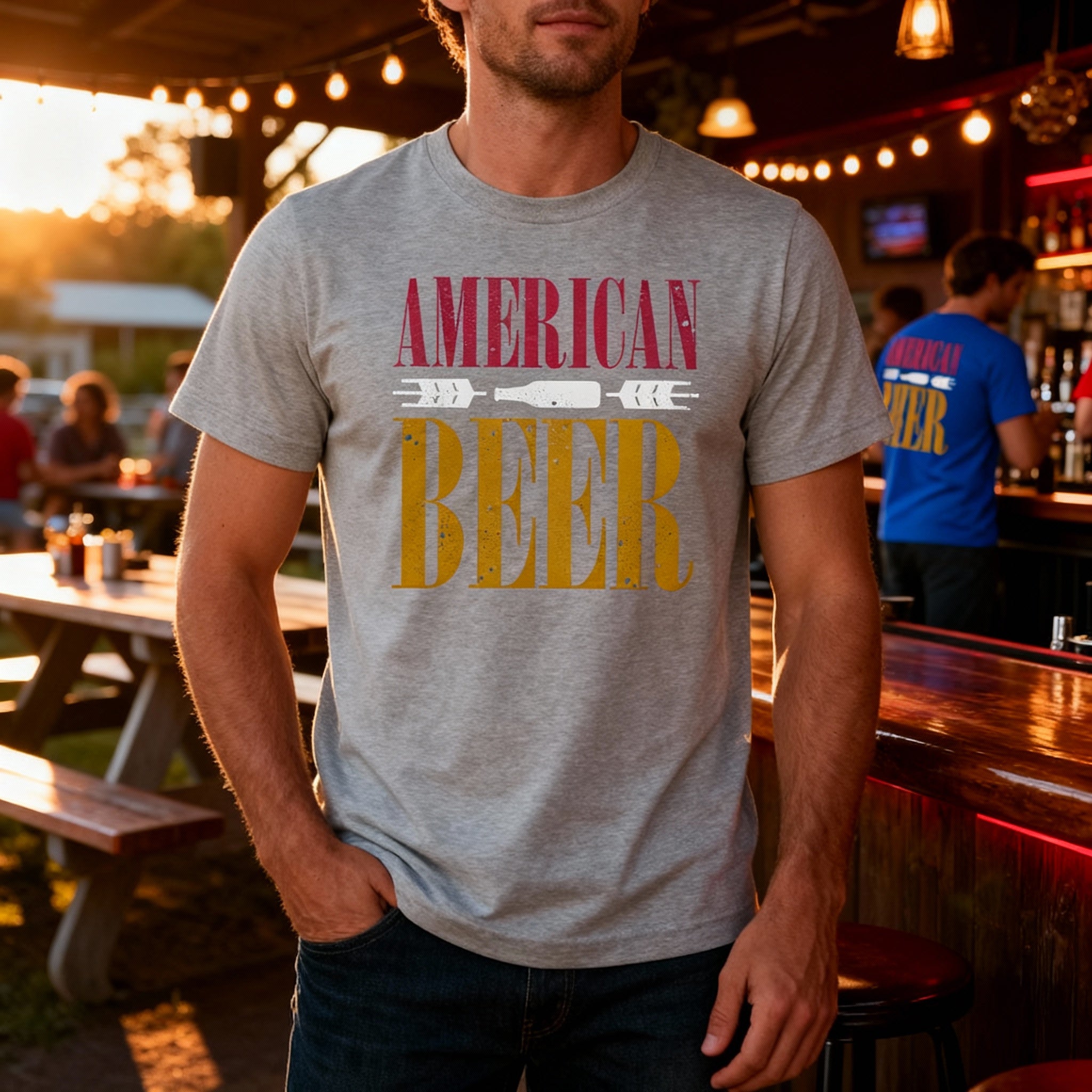 American Beer Graphic Unisex T Shirt With Vintage Distressed Print For Men And Women