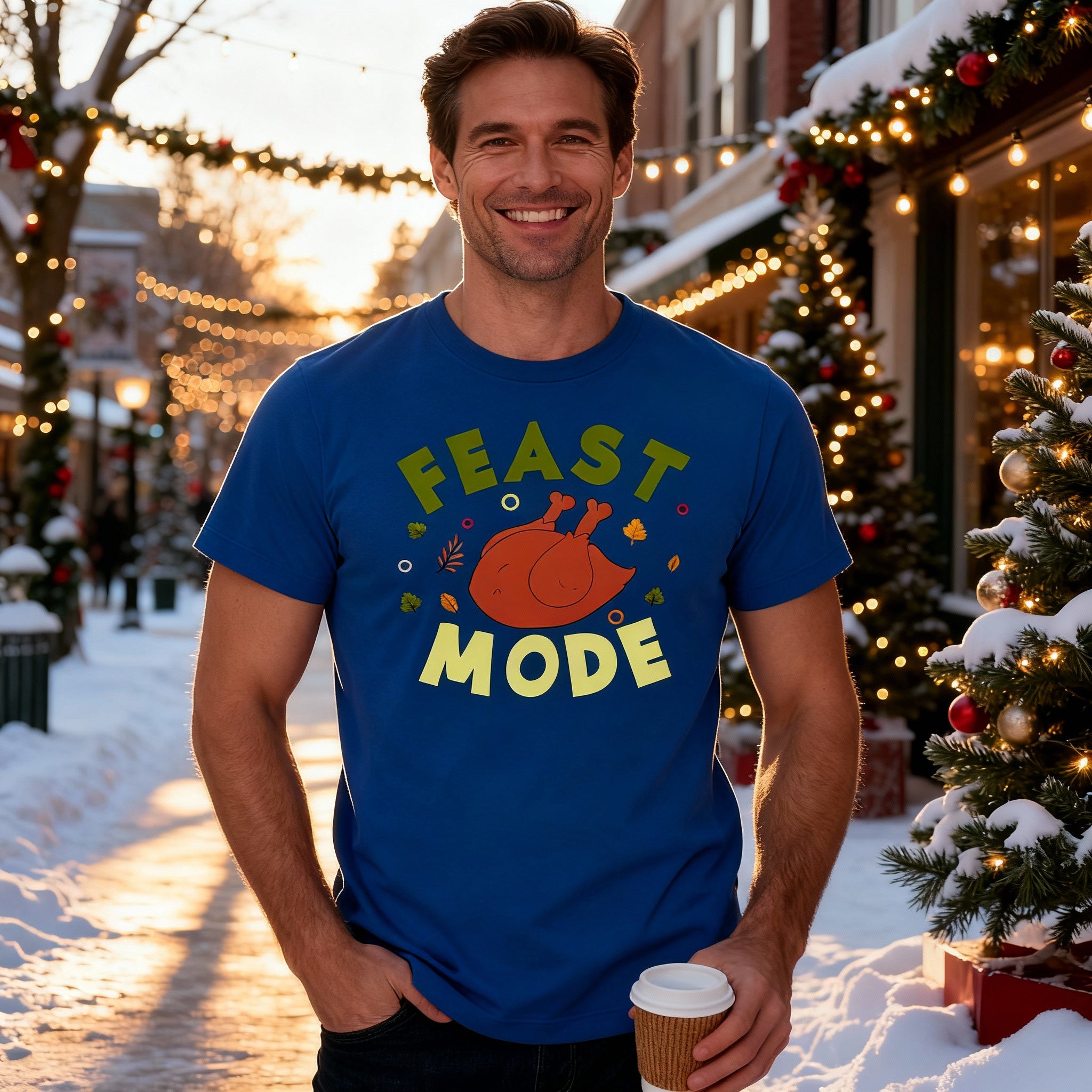 Feast Mode Thanksgiving Unisex T Shirt With Roasted Turkey Graphic And Autumn Leaves