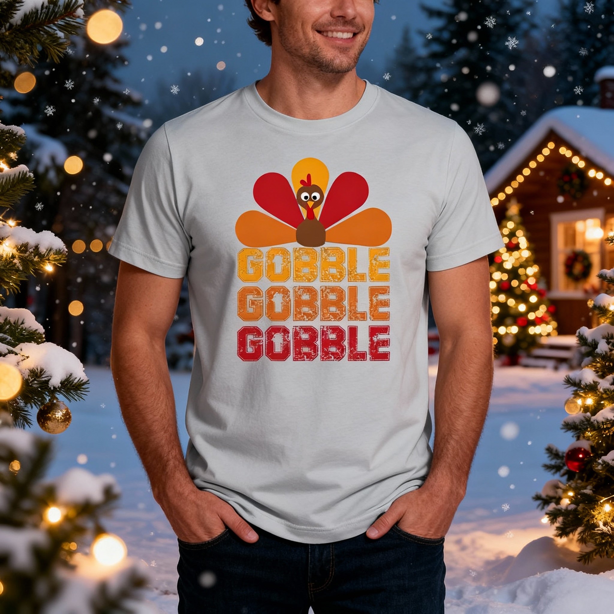 Thanksgiving Unisex T Shirt Turkey Graphic With Gobble Gobble Gobble Text Design