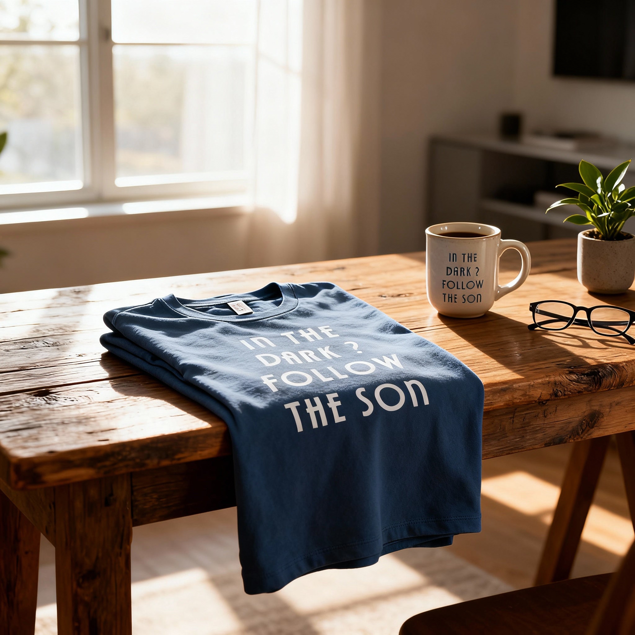 In The Dark? Follow The Son Inspirational Christian Unisex Tee With Faith Statement
