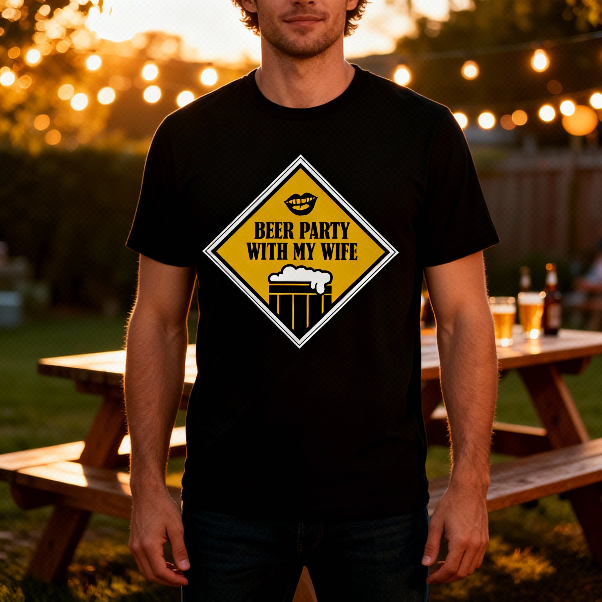 Beer Party With My Wife Graphic T Shirt Unisex Short Sleeve Casual Wear For Men And Women