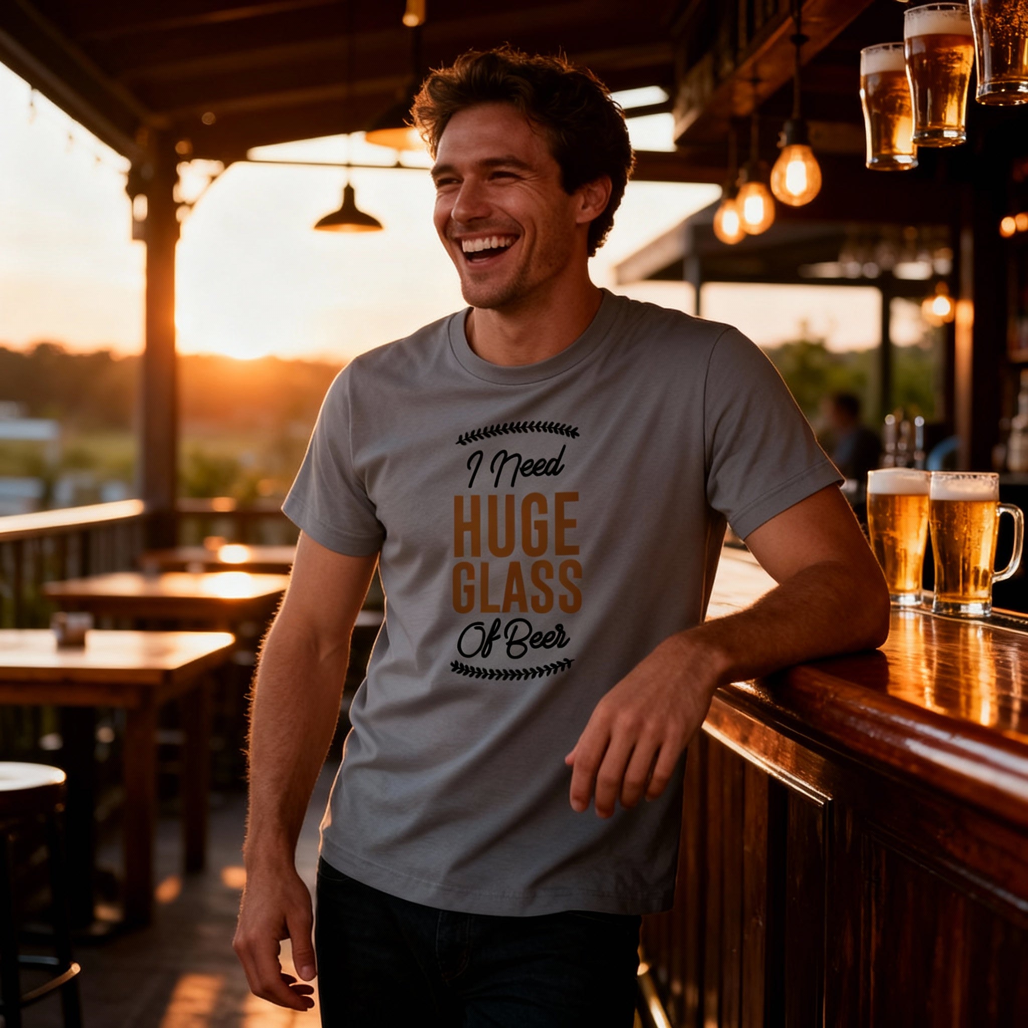 I Need Huge Glass Of Beer Unisex Graphic Tee For Casual Wear And Weekend Parties