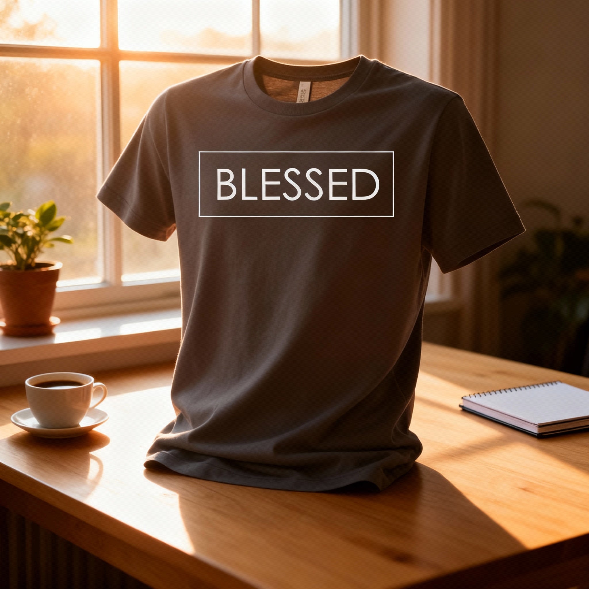 Unisex Christian Blessed Graphic T Shirt With Minimal Rectangular Frame Design Short Sleeve Crew Neck