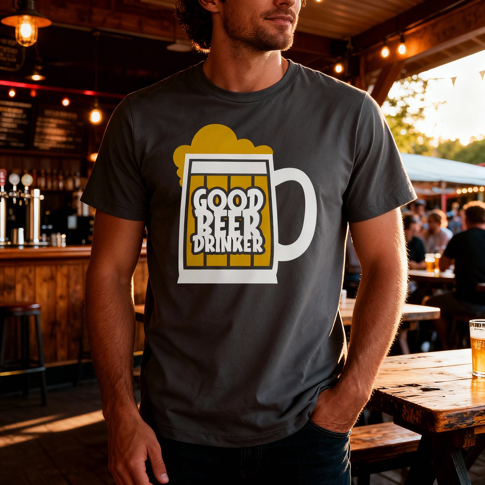 Unisex Beer Mug Graphic Tee Featuring Bold Good Beer Drinker Text And Foamy Top Accent