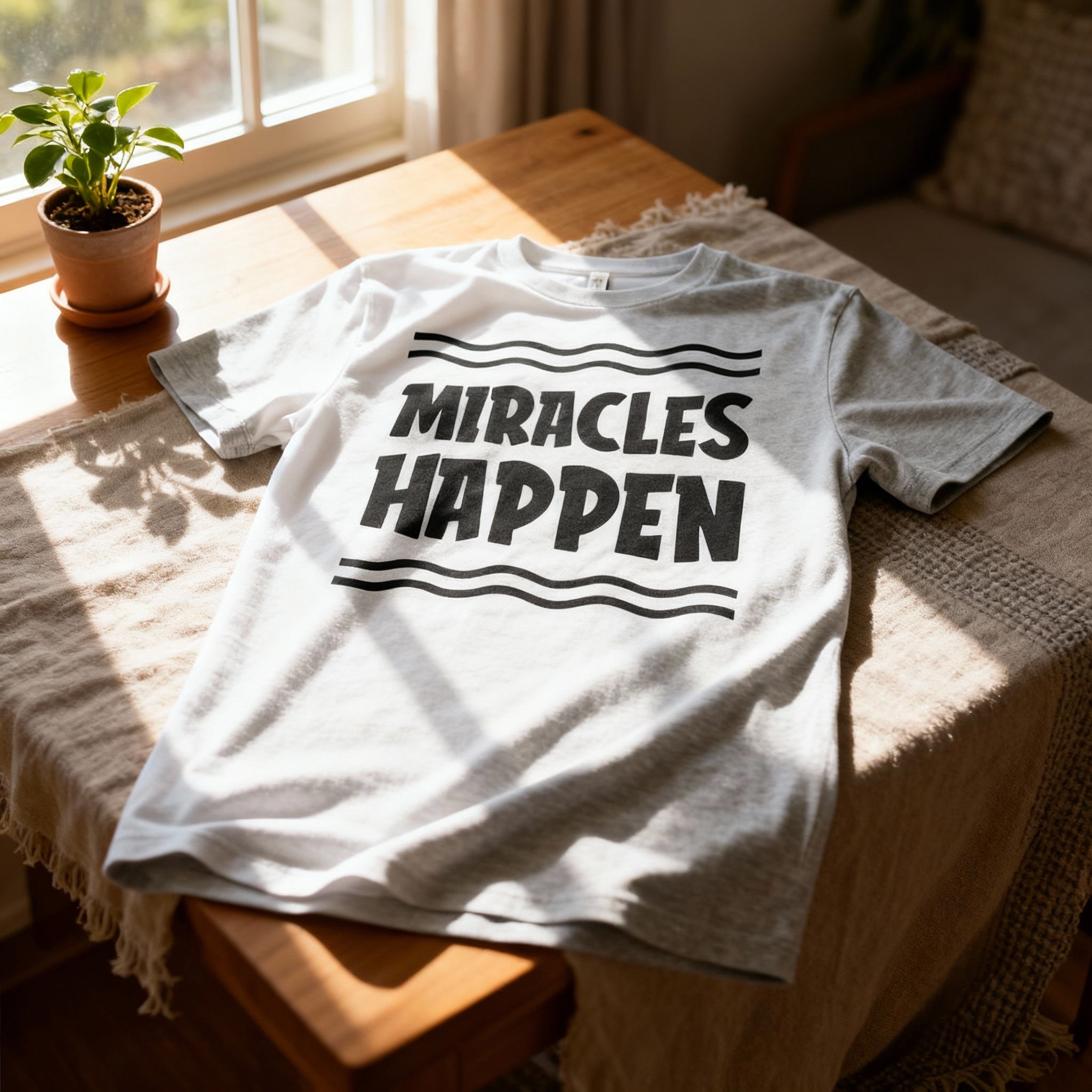 Unisex Christian T Shirt With Miracles Happen Graphic Design Inspirational Faith Tee