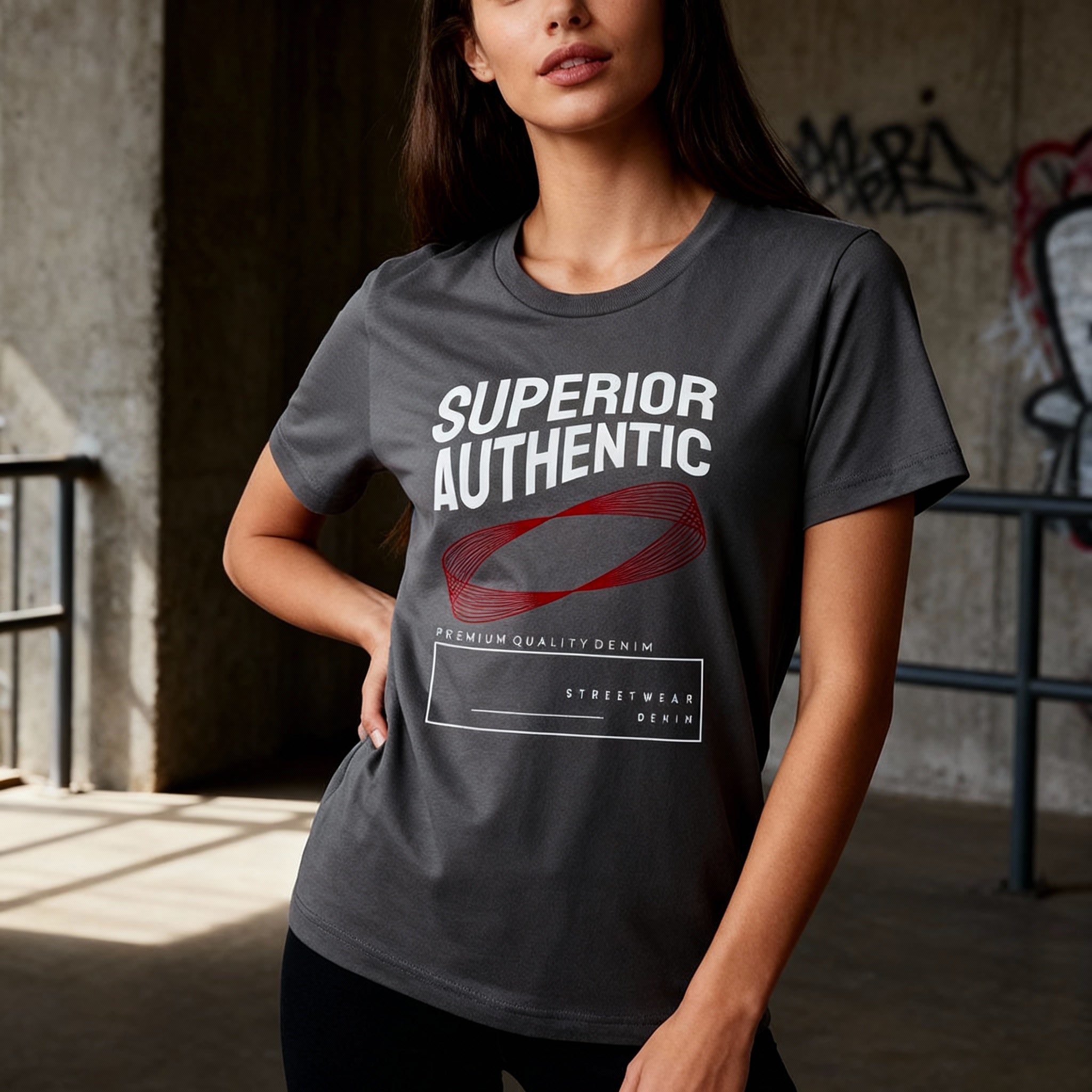 Unisex Urban Graphic T Shirt With Superior Authentic Logo And Red Helix Design Pattern