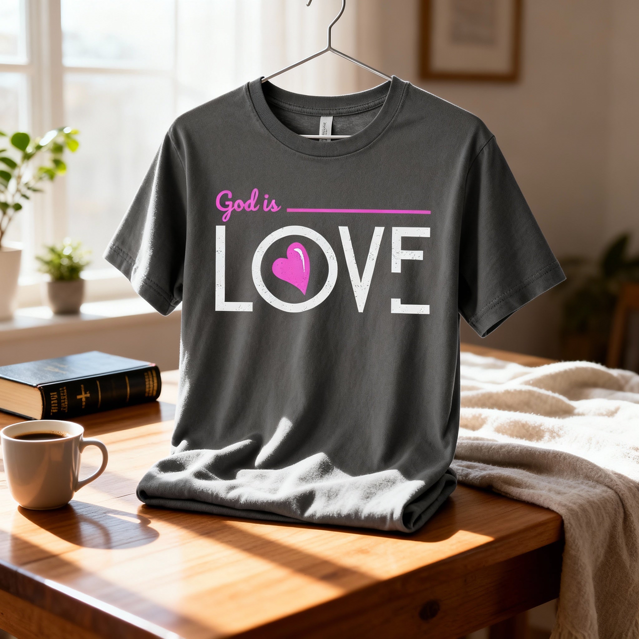 God Is Love Graphic Tee For Christians Unisex Short Sleeve Shirt With Pink Heart
