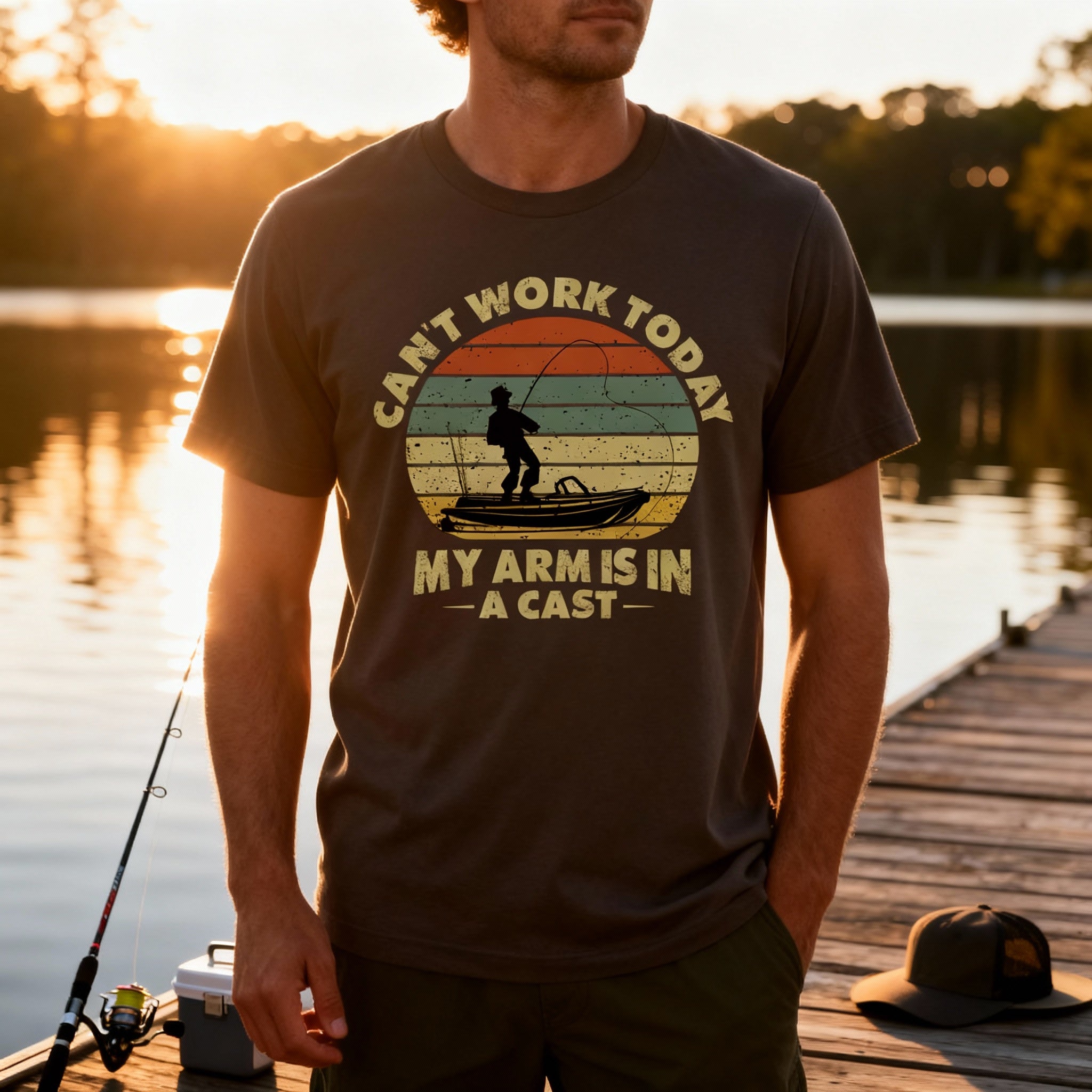 Cant Work Today My Arm Is In A Cast Fishing Graphic Unisex T Shirt Casual Comfort Cotton Tee