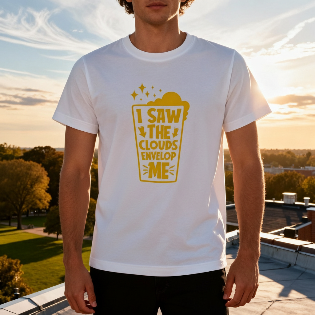 Unisex Graphic T Shirt With I Saw The Clouds Envelop Me Design In Bold Yellow Print